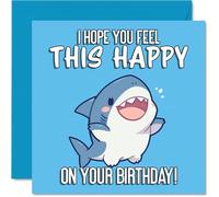 Playful Birthday Card - Bursting with Joy - Cheerful Cartoon Shark in Blue Waves - Guaranteed to Bring a Toothy Grin - 145mm Square, Envelope Included
