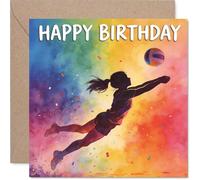Playful Birthday Card - Chase Down Every Birthday - Vibrant Rainbow Volleyball Action with Dynamic Silhouette - Lively Energy for Sports Fans - 145mm Square, Envelope Included