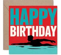 Playful Birthday Card - Dive into Birthday Fun - Swimmer Silhouette on a Bold, Energetic Background - Great for Lovers of the Pool - 145mm Square, Envelope Included