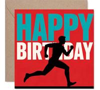 Playful Birthday Card - Energise Their Big Day - Bold Runner Silhouette on Vibrant Red and Blue - Ideal for Sporty Types or Fitness Fans - 145mm Square, Envelope Included
