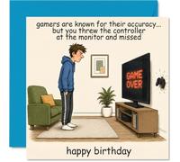 Playful Birthday Card - Epic Gaming Fail Banter - Cheeky Gamer Illustration with Controller-in-wall Scene - 145mm Square, Envelope Included