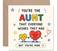 Playful Birthday Card for Aunt - Bursting with Love and Laughs - Colourful Hearts, Doodled Stars and a Cheeky Message, Mother's Day - 145mm Square, Envelope Included