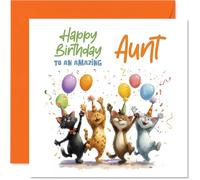 Playful Birthday Card for Aunt, Cats Gone Wild with Balloons