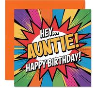 Playful Birthday Card for Auntie - Big Birthday Bang - Comic-style Explosion Motif with Bold Multicolour Design - Sure to Get Auntie Smiling - 145mm Square, Envelope Included