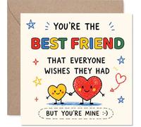 Playful Birthday Card for Best Friend, Smiling Hearts, Doodles and Stars | You're the Mate Everyone Wishes They Had, 145mm Square, Envelope Included