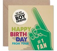 Playful Birthday Card for Boyfriend - Number 1 Fan Foam Finger Design - Bold Celebratory Colours and Vibrant Text - 145mm Square, Envelope Included