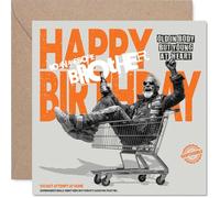 Playful Birthday Card for Brother - Light-hearted Mischief - Shopping Trolley Wild Ride Cartoon with Witty Caution - 145mm Square, Envelope Included