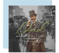 Playful Birthday Card for Dad - Charming Mischief for Dad - Vintage Dapper Gent with a Mischievous Flair, Father's Day - 145mm Square, Envelope Included