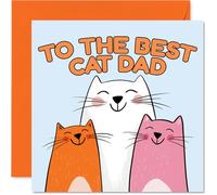 Playful Birthday Card for Dad - Purrfectly Playful - Three Cartoon Cats Celebrating the Best Cat Dad, Father's Day - 145mm Square, Envelope Included