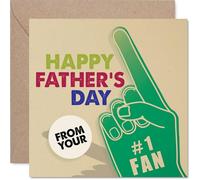Playful Birthday Card for Dad - Top Fan Vibes - Foam Finger and Bold, Colourful Text Design - A Cheeky Way to Celebrate Dad's Big Day - 145mm Square, Envelope Included