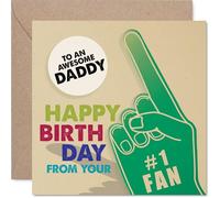 Playful Birthday Card for Daddy - Number One Fan Vibes - Foam Finger Sports Theme in Bold Green and Purple - Celebrates an Awesome Dad - 145mm Square, Envelope Included