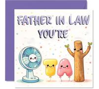 Playful Birthday Card for Father in Law - Whimsical Fun for Your Brilliant Father-in-law - Cute Cartoon Characters in Pastel Shades, Father's Day - 145mm Square, Envelope Included