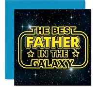 Playful Birthday Card for Father - Out of This World Appreciation - Space and Stars Design with Bold Yellow Lettering, Father's Day - 145mm Square, Envelope Included