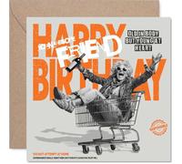 Playful Birthday Card for Friend - Young at Heart Vibes - Elderly Lady Whizzing in a Shopping Trolley Cartoon - 145mm Square, Envelope Included