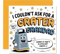 Playful Birthday Card for Grandad - A Cheesy Pun That Grates in a Good Way - Cartoon Grater Character with a Big Smile, Father's Day - 145mm Square, Envelope Included
