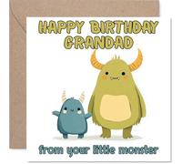 Playful Birthday Card for Grandad - from Your Little Monster - Bright Cartoon Creatures and Bold Colours - 145mm Square, Envelope Included