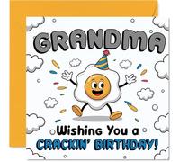 Playful Birthday Card for Grandma - Egg-cellent Laughs All Round - Cheerful Cartoon Egg in a Party Hat - Guaranteed to Brighten Grandma's Big Day - 145mm Square, Envelope Included