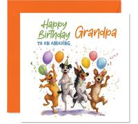 Playful Birthday Card for Grandpa, Dogs Throwing a Party