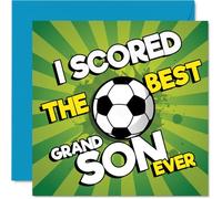 Playful Birthday Card for Grandson - Goal-worthy Laughs - Bold Football Design with 'I Scored the Best Grandson Ever' - 145mm Square, Envelope Included