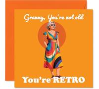 Playful Birthday Card for Granny - Retro Vibes for a Timeless Granny - Stylish Older Woman in a Vibrant Dress - 145mm Square, Envelope Included
