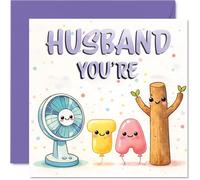 Playful Birthday Card for Husband - Bursting with Charm - Whimsical Cartoon Characters on a Pastel Purple Scene, Anniversary - 145mm Square, Envelope Included