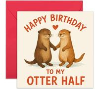 Playful Birthday Card For Husband Wife - Otter Half Design - Cute Illustrated Otters Holding Hands - Humorous Card For Boyfriend Girlfriend Partner - Blank Inside With Envelope