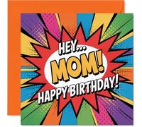 Playful Birthday Card for Mom - Bursting with Comic-book Energy - Vibrant Pop Art Design and Bold Colours - Sure to Make Mum Smile on Her Big Day - 145mm Square, Envelope Included