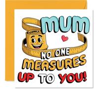 Playful Birthday Card for Mum - No One Measures Up to You - Smiley Measuring Tape and Bold Colours, Mothers' Day - 145mm Square, Envelope Included