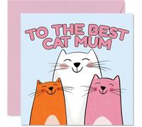 Playful Birthday Card for Mum - Purr-fect Celebration - Three Cheerful Cartoon Cats on a Bright Backdrop, Mother's Day - 145mm Square, Envelope Included