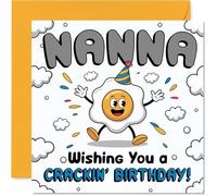 Playful Birthday Card for Nanna - Egg-cellent Wishes for Your Special Day - Fun Cartoon Egg in a Party Hat - Guaranteed to Crack a Smile - 145mm Square, Envelope Included