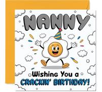 Playful Birthday Card for Nanny - Egg-stra Special Wishes - Cheery Cartoon Egg in a Party Hat - Light-hearted Fun for Nanny - 145mm Square, Envelope Included