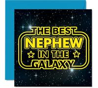 Playful Birthday Card for Nephew - Out-of-this-world Fun - Space and Stars Design with Bold 'best Nephew in the Galaxy' Message - 145mm Square, Envelope Included