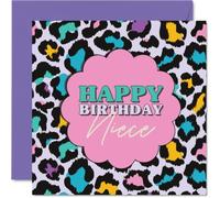Playful Birthday Card for Niece, Wild Birthday Fun | Pink Animal Print with Scalloped Badge & Playful Layering, Standout Card for Cool Nieces, 145mm Square, Envelope Included
