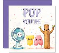 Playful Birthday Card for Pop - Bursting with Fun - Whimsical Pastel Cartoon Characters Celebrating Pop - Guaranteed to Bring a Grin, Father's Day - 145mm Square, Envelope Included