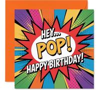 Playful Birthday Card for Pop - Comic Book Burst for Pop - Vibrant Multicolour Explosion Design - Sure to Make Him Grin on His Big Day - 145mm Square, Envelope Included