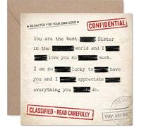 Playful Birthday Card for Sister - Secret Agent Vibes - Confidential Classified Design with Redacted Details - A Cheeky Nod to Sibling Espionage - 145mm Square, Envelope Included