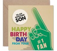 Playful Birthday Card for Son - Foam Finger Fun - Bold and Colourful Fan Design Bursting with Energy - Perfect for Birthday Cheer - 145mm Square, Envelope Included