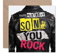 Playful Birthday Card for Son in Law - Bold Rock Vibes - Edgy Leather-inspired Design with Vibrant Colours - Makes His Big Day Stand Out - 145mm Square, Envelope Included