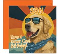 Playful Birthday Card for Son, Laid-back Pup in Sunnies Brings the Party