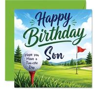 Playful Birthday Card for Son - Tee Up a Cracking Laugh - Golf Ball on the Green with a Bright Red Flag - Sporty Fun for Golf-loving Sons - 145mm Square, Envelope Included