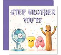 Playful Birthday Card for Step Brother - Brighten His Big Day - Whimsical Pastel Card with Adorable Characters - Guaranteed to Bring a Smile - 145mm Square, Envelope Included