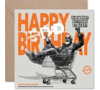 Playful Birthday Card for Step Dad - Light-hearted Laughs - Man in a Shopping Trolley Cartoon with Cheeky Warning - 145mm Square, Envelope Included