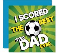 Playful Birthday Card for Step Dad - Scored the Best Step Dad Ever - Football Pitch Design with Bold, Winning Colours, Father's Day - 145mm Square, Envelope Included