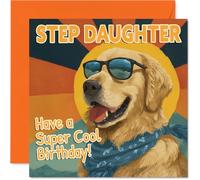 Playful Birthday Card for Step Daughter - Brighten Her Birthday - Sunglasses-wearing Golden Retriever on a Vibrant Backdrop - 145mm Square, Envelope Included
