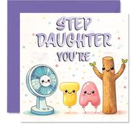 Playful Birthday Card for Step Daughter - Bursting with Cheer - Adorable Pastel Cartoon Characters on a Vibrant Square Card - 145mm Square, Envelope Included