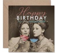 Playful Birthday Card for Step Daughter - Raise a Glass to Your Fabulous Stepdaughter - Vintage Cocktail Party Design - 145mm Square, Envelope Included