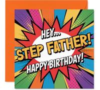 Playful Birthday Card for Step Father - Bursting with Birthday Cheer - Bold Comic Explosion Design with Vibrant Colours - 145mm Square, Envelope Included