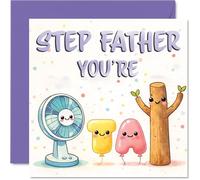 Playful Birthday Card for Step Father - Cheery Vibes for Your Top Step Dad - Cute Cartoon Characters in Pastel Shades, Father's Day - 145mm Square, Envelope Included