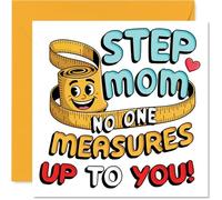 Playful Birthday Card for Step Mom - No One Measures Up to You - Cheerful Measuring Tape and Smiley Face Card, Mothers' Day - 145mm Square, Envelope Included