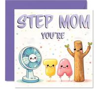 Playful Birthday Card for Step Mom - Whimsical Charm for Your Step Mum - Cute Cartoon Characters in Pastel Hues, Mothers' Day - 145mm Square, Envelope Included